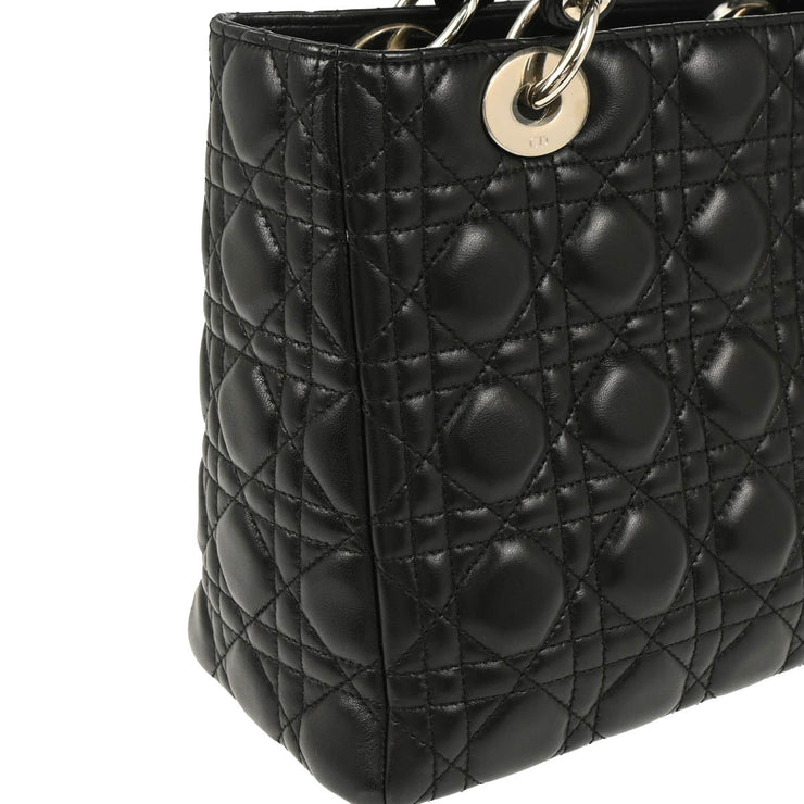 Christian Dior 2009 Black Lambskin Medium Lady Dior Cannage 2way Shoulder Handbag