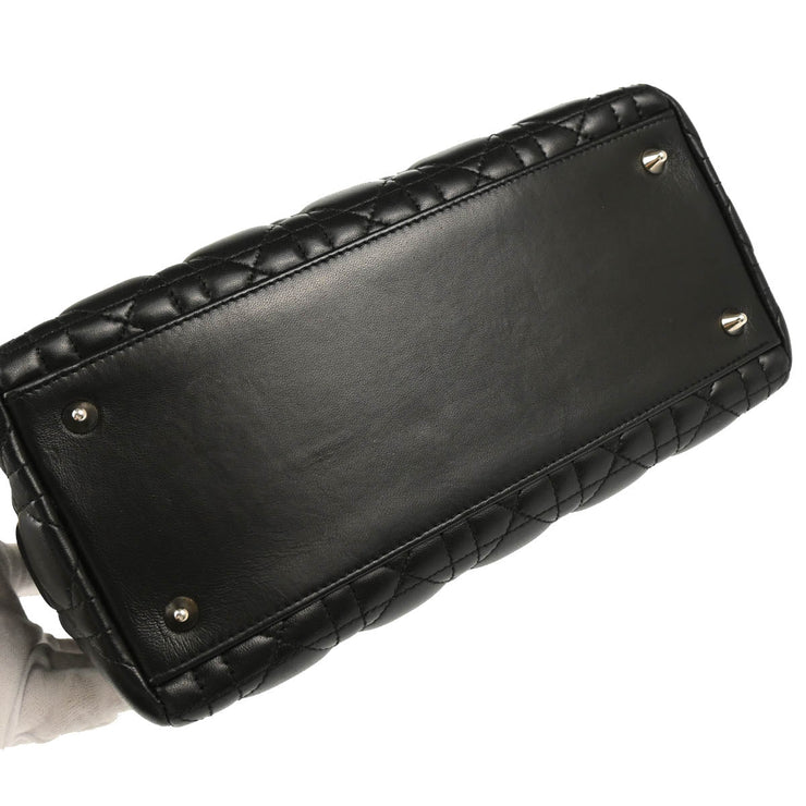Christian Dior 2009 Black Lambskin Medium Lady Dior Cannage 2way Shoulder Handbag