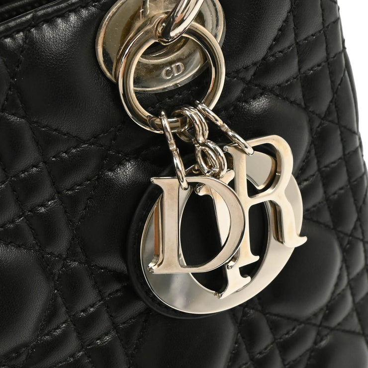 Christian Dior 2009 Black Lambskin Medium Lady Dior Cannage 2way Shoulder Handbag