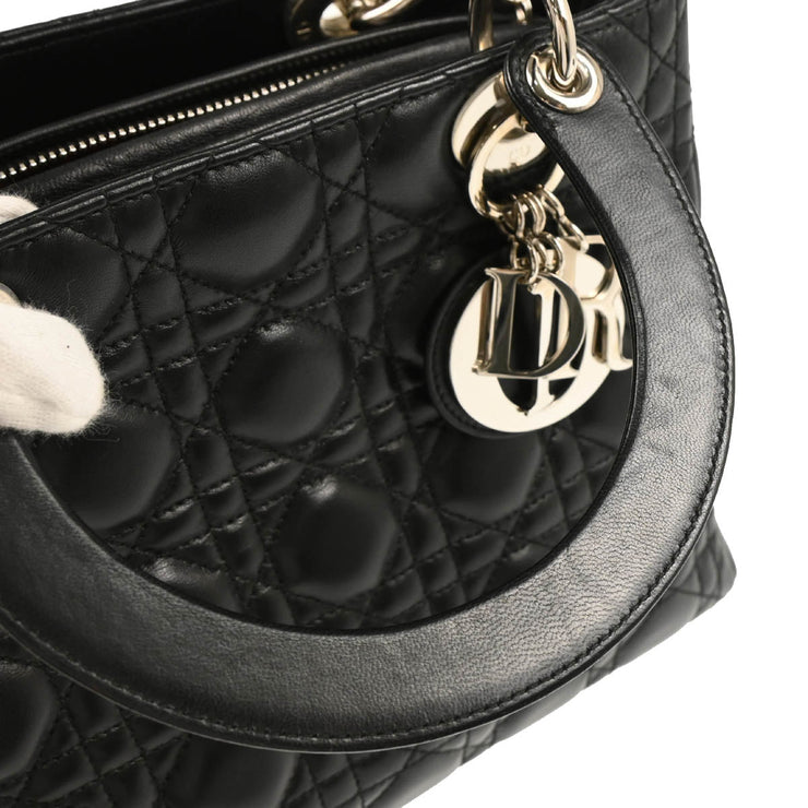 Christian Dior 2009 Black Lambskin Medium Lady Dior Cannage 2way Shoulder Handbag