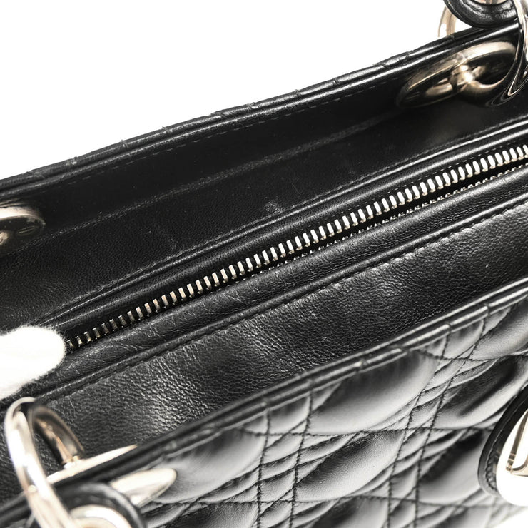 Christian Dior 2009 Black Lambskin Medium Lady Dior Cannage 2way Shoulder Handbag