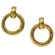 Chanel Dangle Hoop Earrings Clip-On Gold 2373