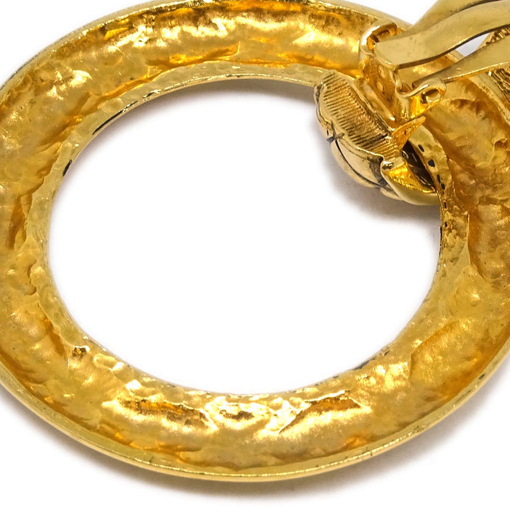Chanel Dangle Hoop Earrings Clip-On Gold 2373