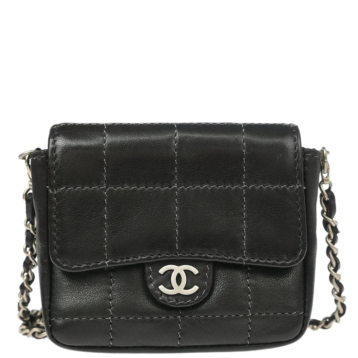 Chanel 2000-2001 Black Lambskin Choco Bar Micro Classic Flap Shoulder Bag Pochette
