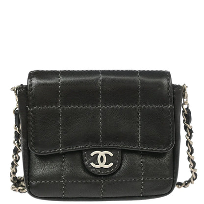 Chanel 2000-2001 Black Lambskin Choco Bar Micro Classic Flap Shoulder Bag Pochette