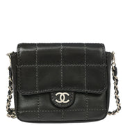 Chanel 2000-2001 Black Lambskin Choco Bar Micro Classic Flap Shoulder Bag Pochette