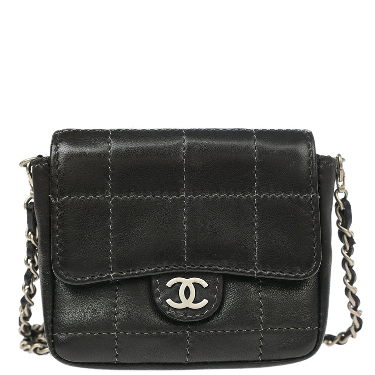 Chanel 2000-2001 Black Lambskin Choco Bar Micro Classic Flap Shoulder Bag Pochette