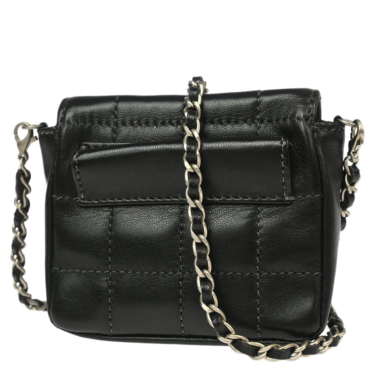 Chanel 2000-2001 Black Lambskin Choco Bar Micro Classic Flap Shoulder Bag Pochette
