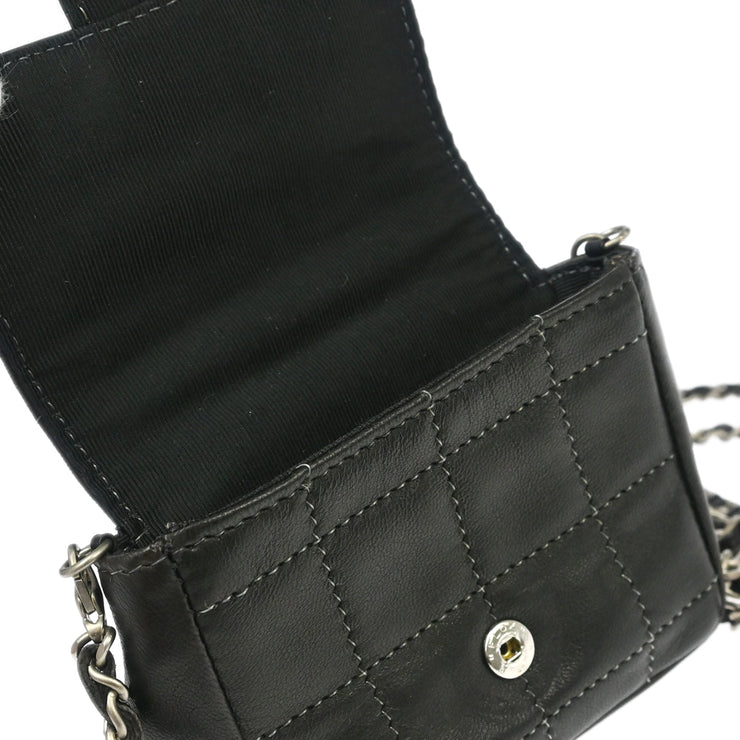 Chanel 2000-2001 Black Lambskin Choco Bar Micro Classic Flap Shoulder Bag Pochette