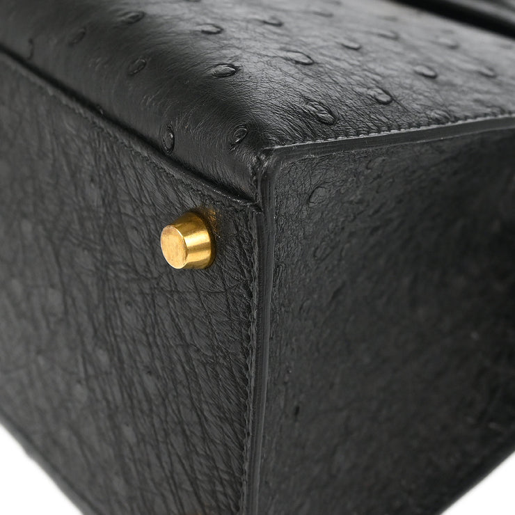 Hermes * 1995 Black Ostrich Kelly 32 Sellier Handbag