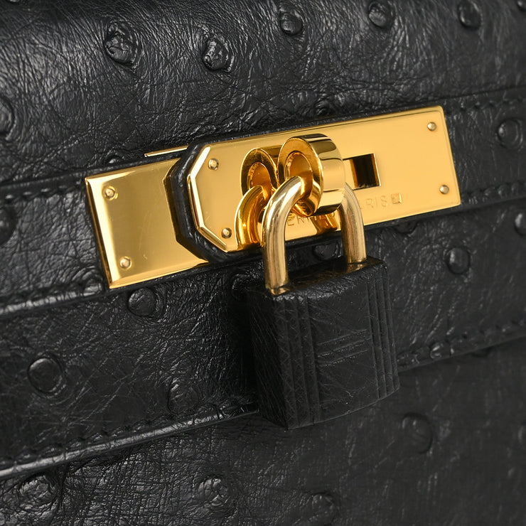 Hermes * 1995 Black Ostrich Kelly 32 Sellier Handbag