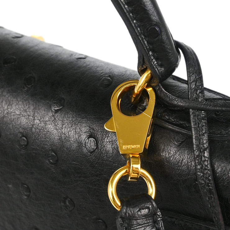Hermes * 1995 Black Ostrich Kelly 32 Sellier Handbag