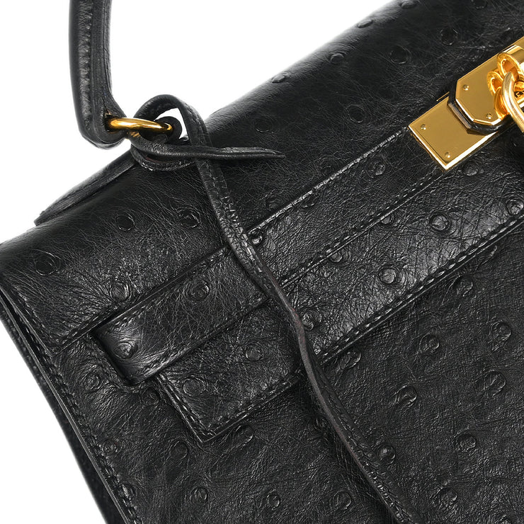 Hermes * 1995 Black Ostrich Kelly 32 Sellier Handbag