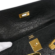 Hermes * 1995 Black Ostrich Kelly 32 Sellier Handbag