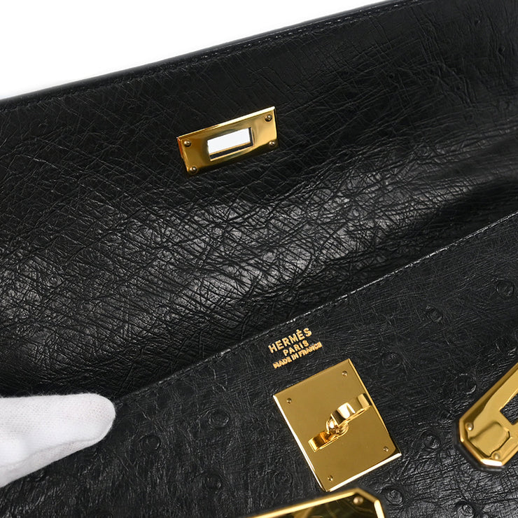 Hermes * 1995 Black Ostrich Kelly 32 Sellier Handbag