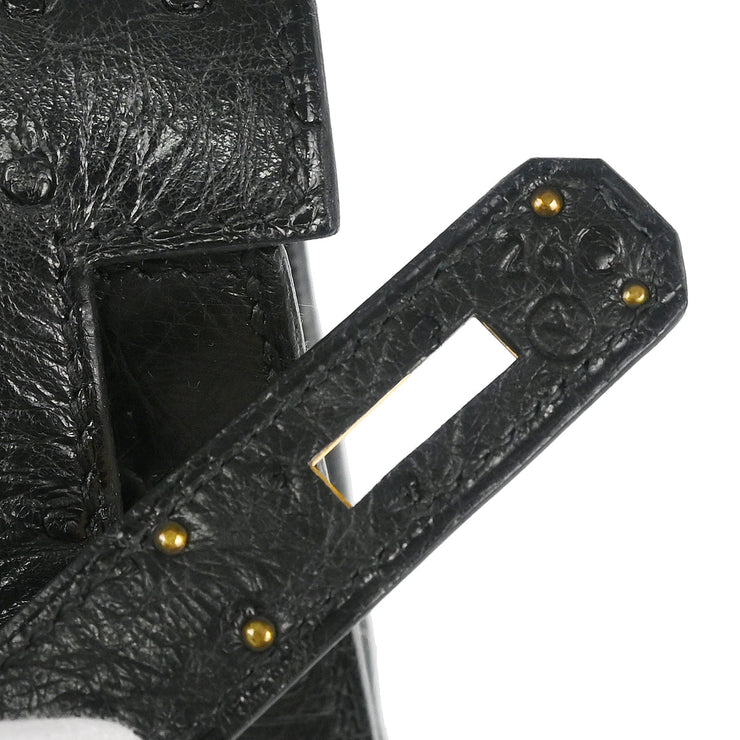 Hermes * 1995 Black Ostrich Kelly 32 Sellier Handbag