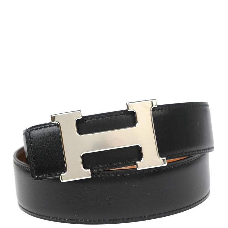 Hermes Black Box Calf Constance Reversible Belt #75 Small Good
