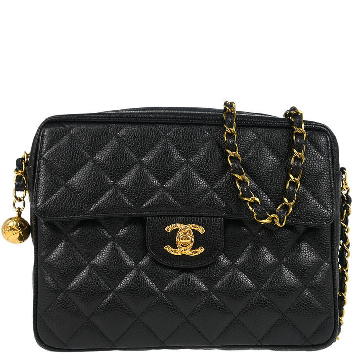 Chanel 1991-1994 Black Caviar Camera Bag Small