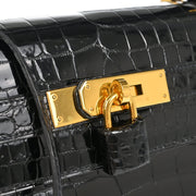 Hermes * 1993 Black Porosus Crocodile Kelly 32 Sellier Handbag