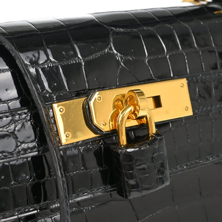 Hermes * 1993 Black Porosus Crocodile Kelly 32 Sellier Handbag