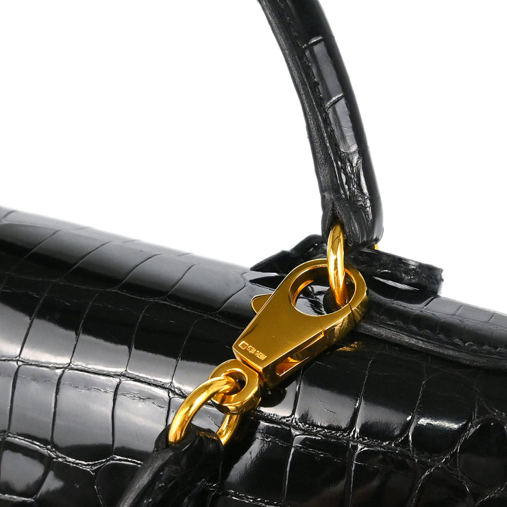 Hermes * 1993 Black Porosus Crocodile Kelly 32 Sellier Handbag