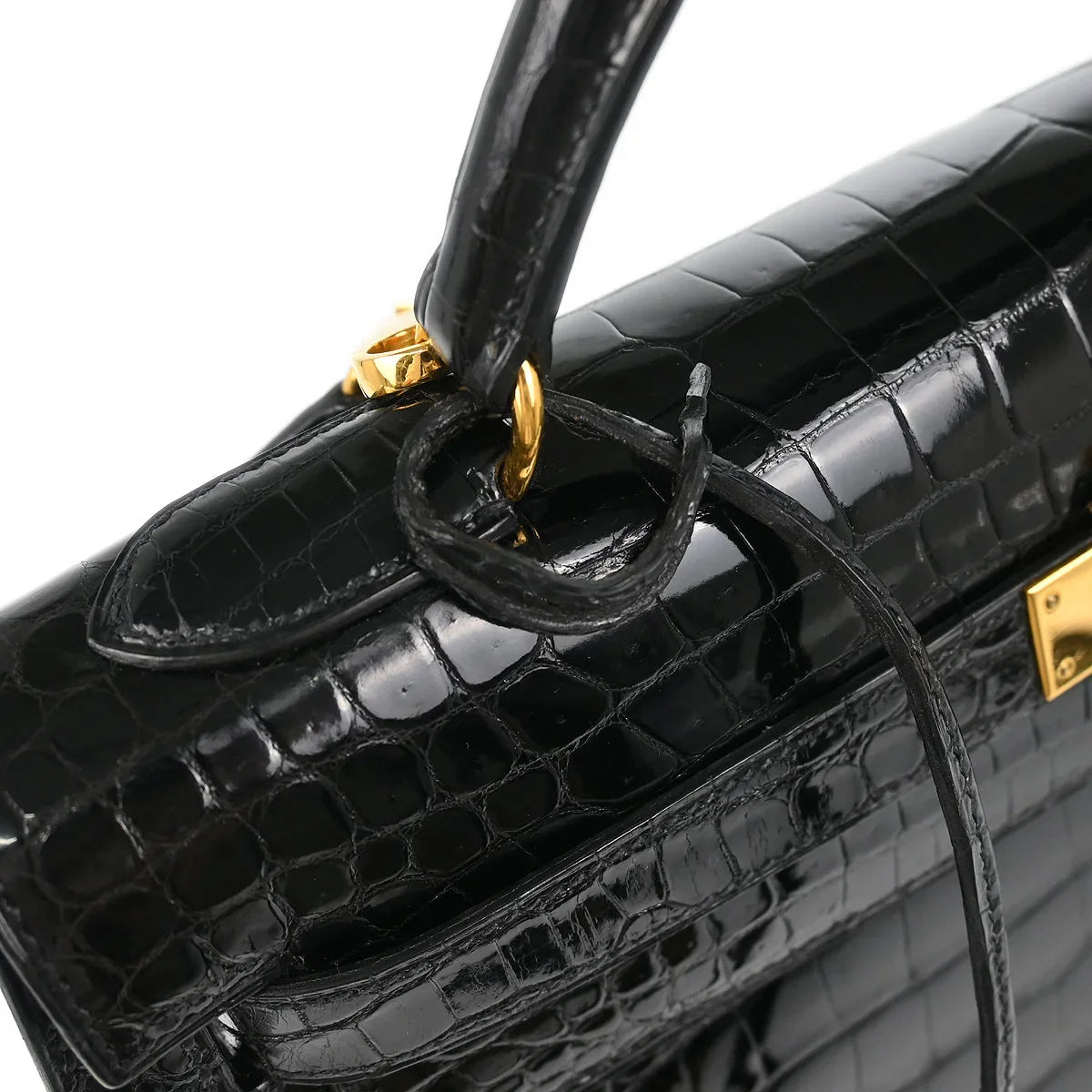 Hermes * 1993 Black Porosus Crocodile Kelly 32 Sellier Handbag