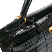 Hermes * 1993 Black Porosus Crocodile Kelly 32 Sellier Handbag