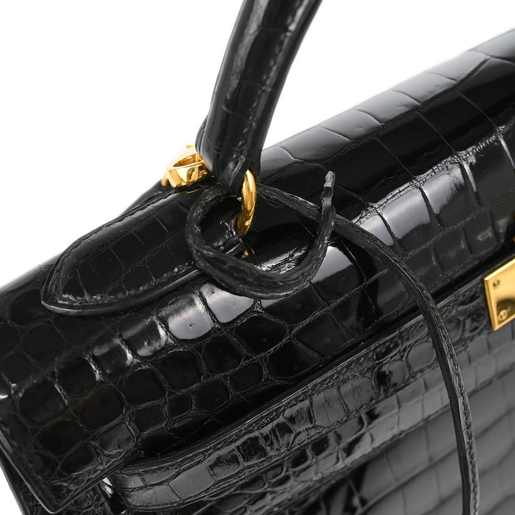 Hermes * 1993 Black Porosus Crocodile Kelly 32 Sellier Handbag