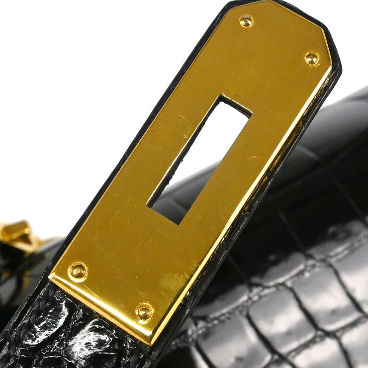 Hermes * 1993 Black Porosus Crocodile Kelly 32 Sellier Handbag