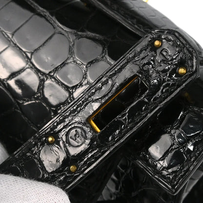 Hermes * 1993 Black Porosus Crocodile Kelly 32 Sellier Handbag