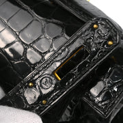 Hermes * 1993 Black Porosus Crocodile Kelly 32 Sellier Handbag