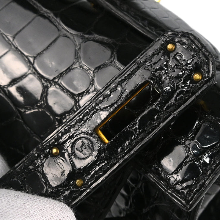 Hermes * 1993 Black Porosus Crocodile Kelly 32 Sellier Handbag