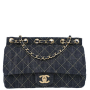 Chanel 2005-2006 Navy Denim Chain Shoulder Bag