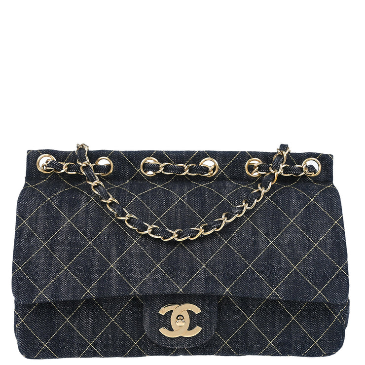 Chanel 2005-2006 Navy Denim Chain Shoulder Bag