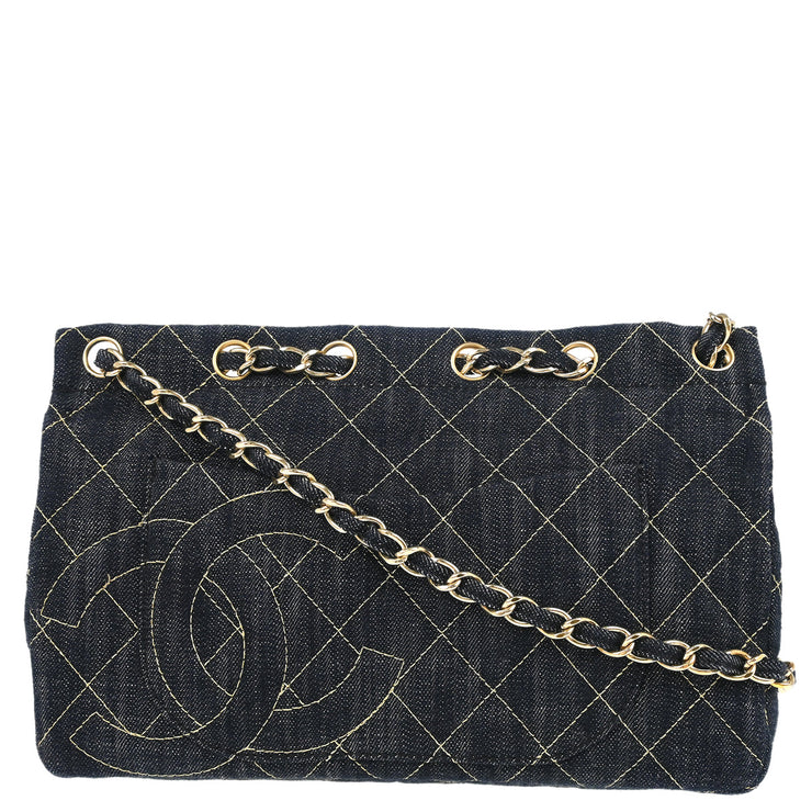 Chanel 2005-2006 Navy Denim Chain Shoulder Bag