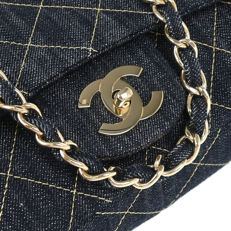 Chanel 2005-2006 Navy Denim Chain Shoulder Bag