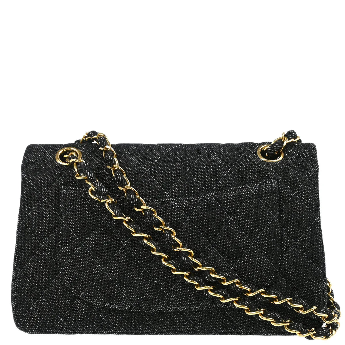 Chanel 1997-1999 Black Denim Small Classic Double Flap Shoulder Bag