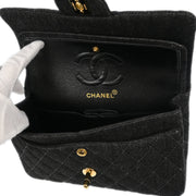 Chanel 1997-1999 Black Denim Small Classic Double Flap Shoulder Bag