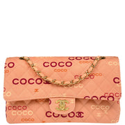 Chanel 2001-2003 Pink Canvas COCO Medium Classic Double Flap Shoulder Bag