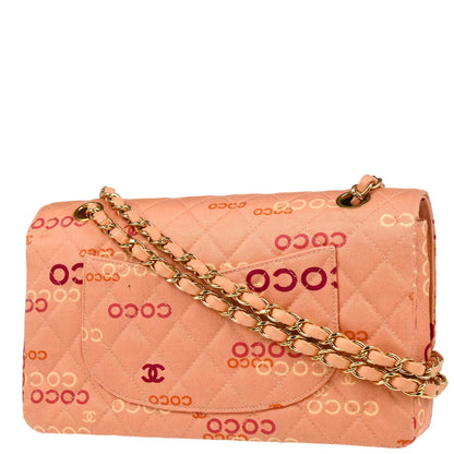 Chanel 2001-2003 Pink Canvas COCO Medium Classic Double Flap Shoulder Bag