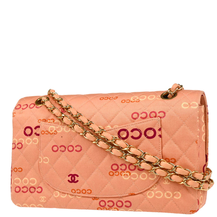 Chanel 2001-2003 Pink Canvas COCO Medium Classic Double Flap Shoulder Bag