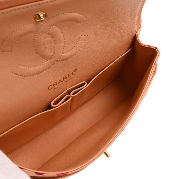 Chanel 2001-2003 Pink Canvas COCO Medium Classic Double Flap Shoulder Bag