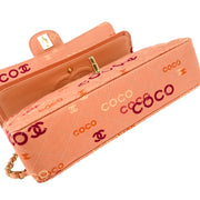 Chanel 2001-2003 Pink Canvas COCO Medium Classic Double Flap Shoulder Bag