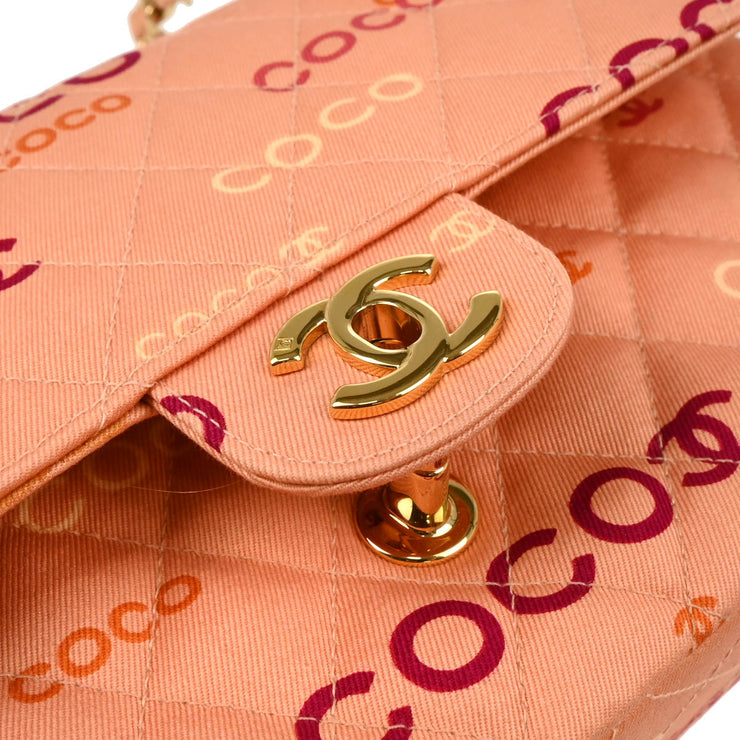 Chanel 2001-2003 Pink Canvas COCO Medium Classic Double Flap Shoulder Bag