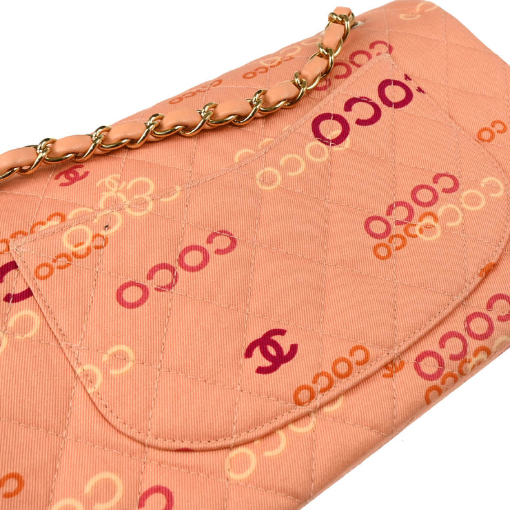Chanel 2001-2003 Pink Canvas COCO Medium Classic Double Flap Shoulder Bag