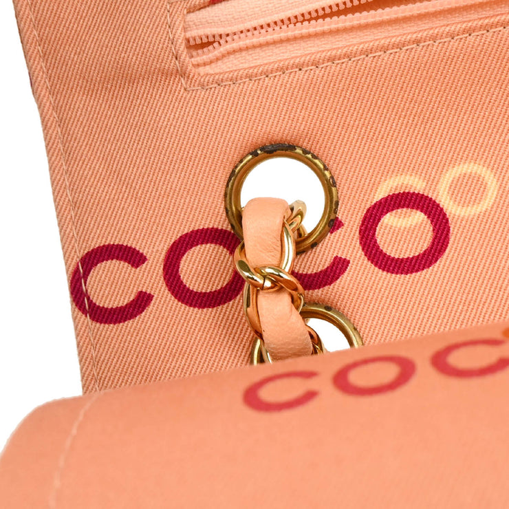 Chanel 2001-2003 Pink Canvas COCO Medium Classic Double Flap Shoulder Bag