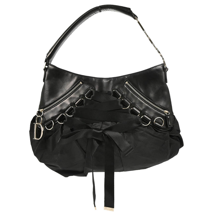 Christian Dior 2004 Black Leather Nylon Ballet Corset Hobo Handbag