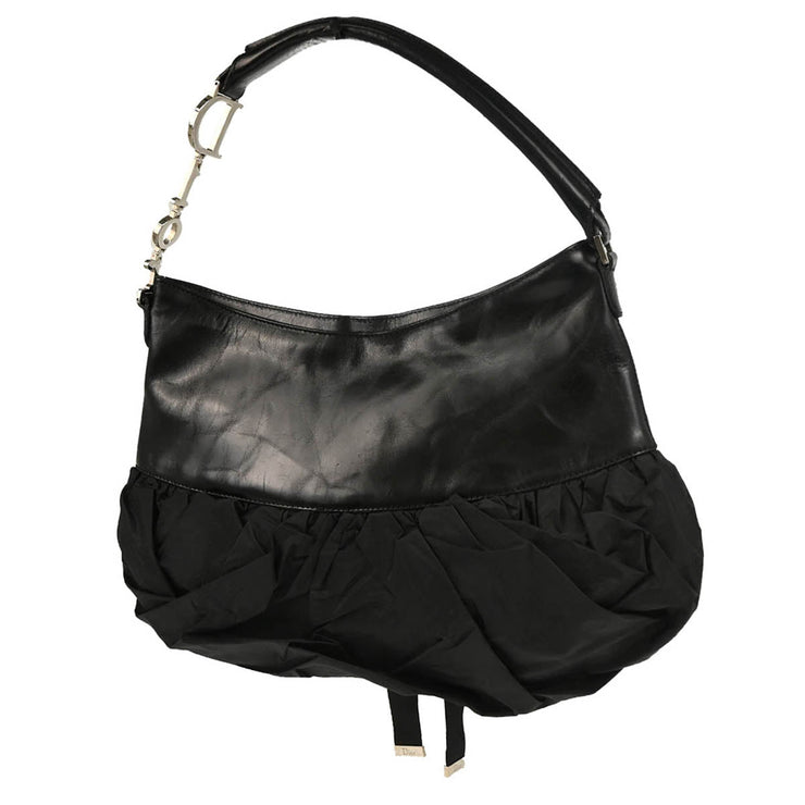 Christian Dior 2004 Black Leather Nylon Ballet Corset Hobo Handbag