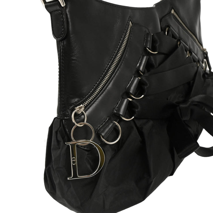 Christian Dior 2004 Black Leather Nylon Ballet Corset Hobo Handbag