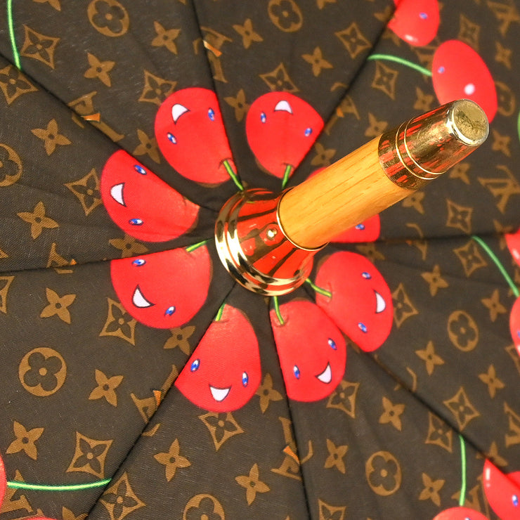 Louis Vuitton Brown Monogram Cherry Parapluie Umbrella M70125 Small Good